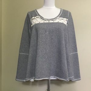 FREE PEOPLE navy stripe Lovely Lace sweatshirt M